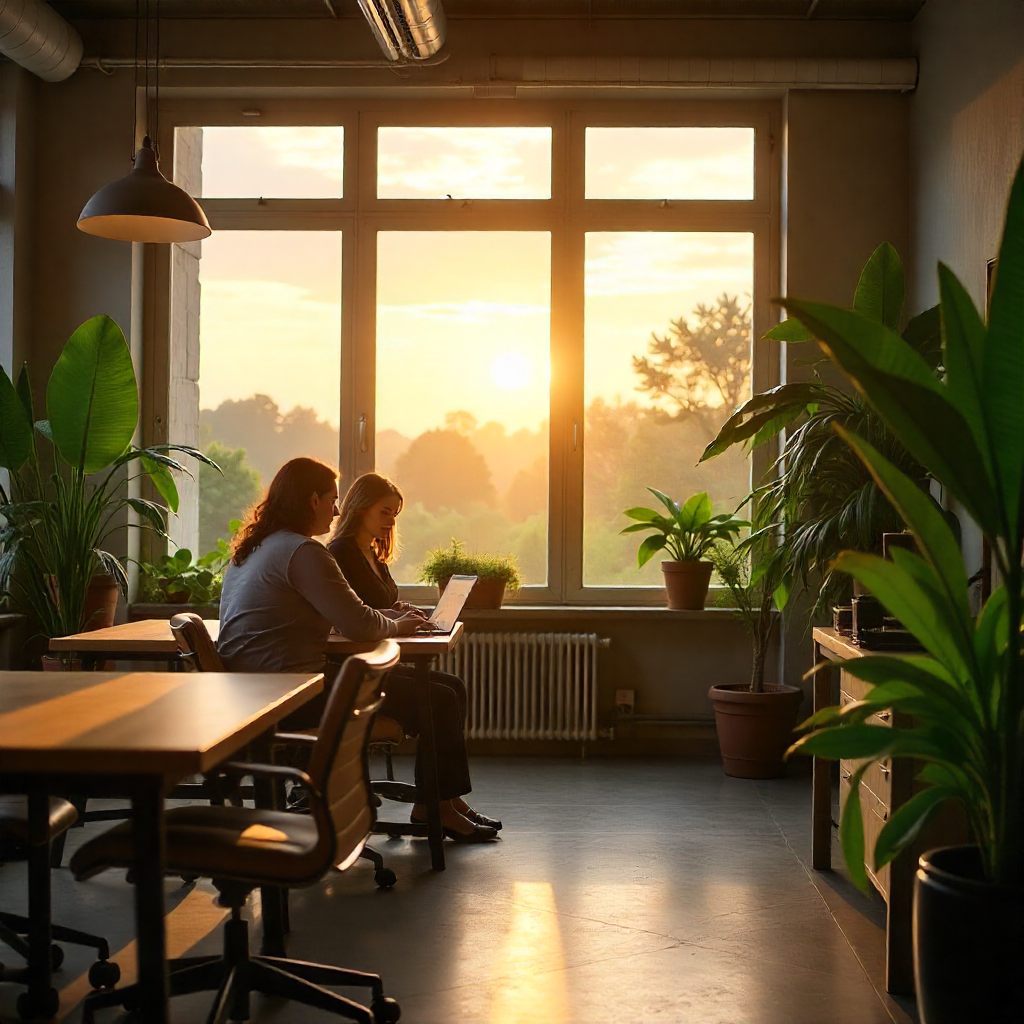 Productive office space with indoor plants