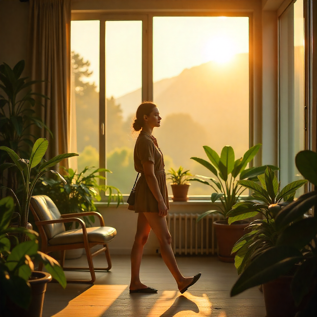 Minimalist home office with potted plants