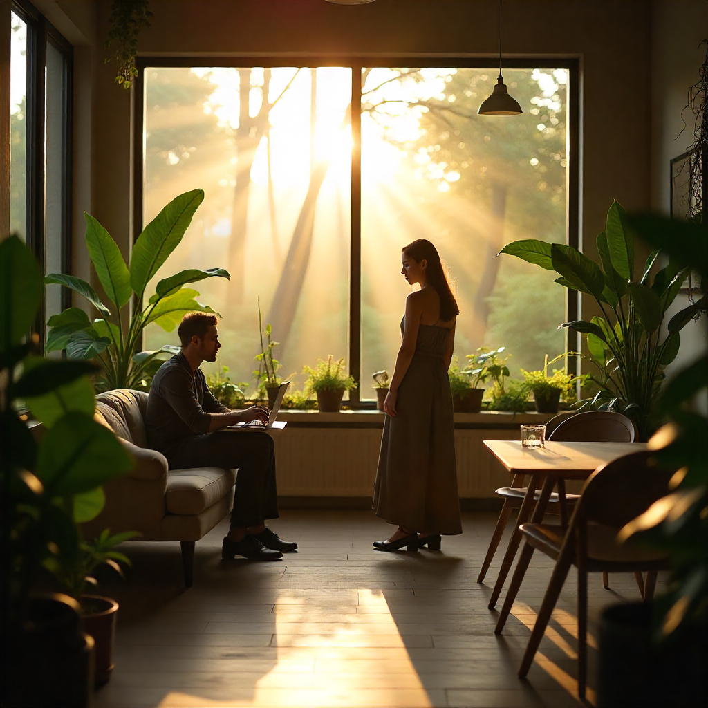 Bedroom with calming green plants